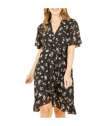 Robe Portefeuille Motif/style Floral Femme Noir Mela London