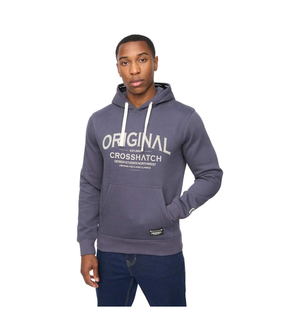 Mens Vintarge Hoodie Navy Crosshatch-2
