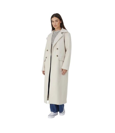 Womens/ladies Annabell Faux Wool Double-breasted Long Jacket Cream Brave Soul