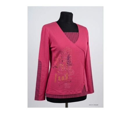 Tunique AXONE DUPLEX2F fuchsia : l'élégance du contraste rayé marine