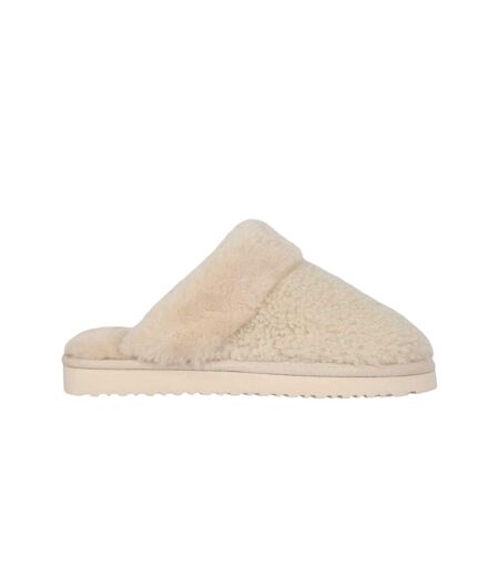 Womens/ladies Suede Faux Fur Lined Mule Slippers Cream Jack Wills
