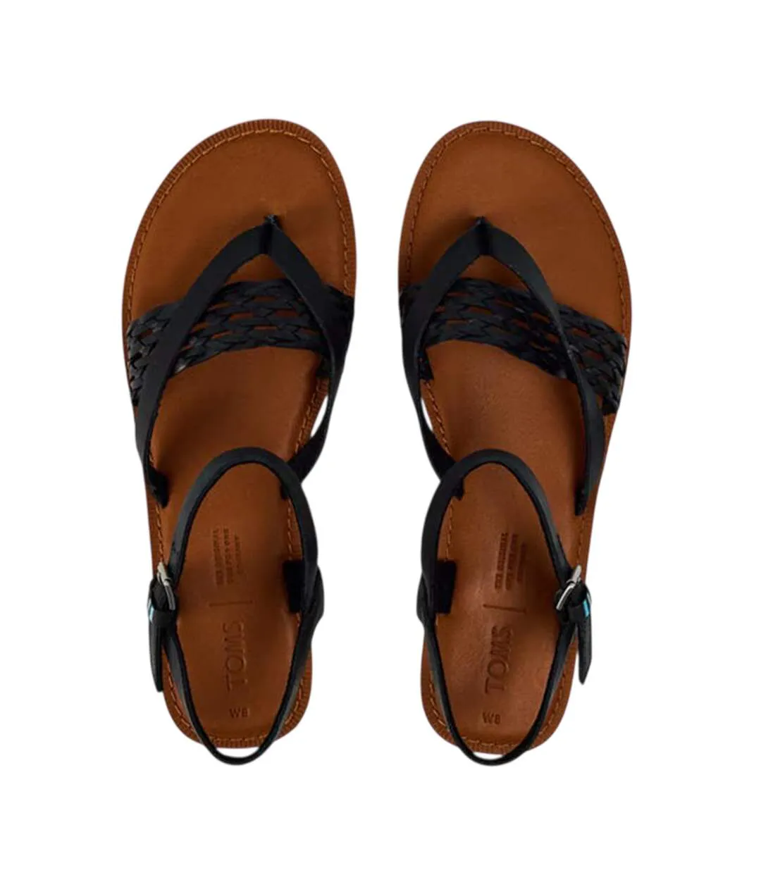 Womens/ladies Lexie Braided Leather Ankle Strap Flat Sandals Black Toms-3