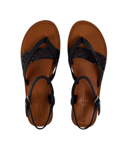 Womens/ladies Lexie Braided Leather Ankle Strap Flat Sandals Black Toms