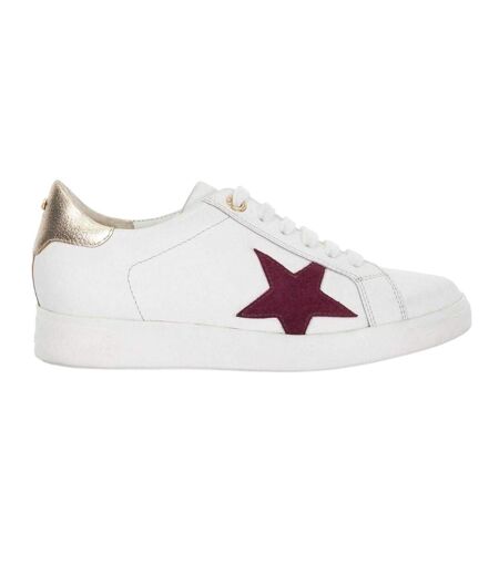 Womens/ladies Edriss Metallic Star Canvas Platform Trainers White Red Dune London