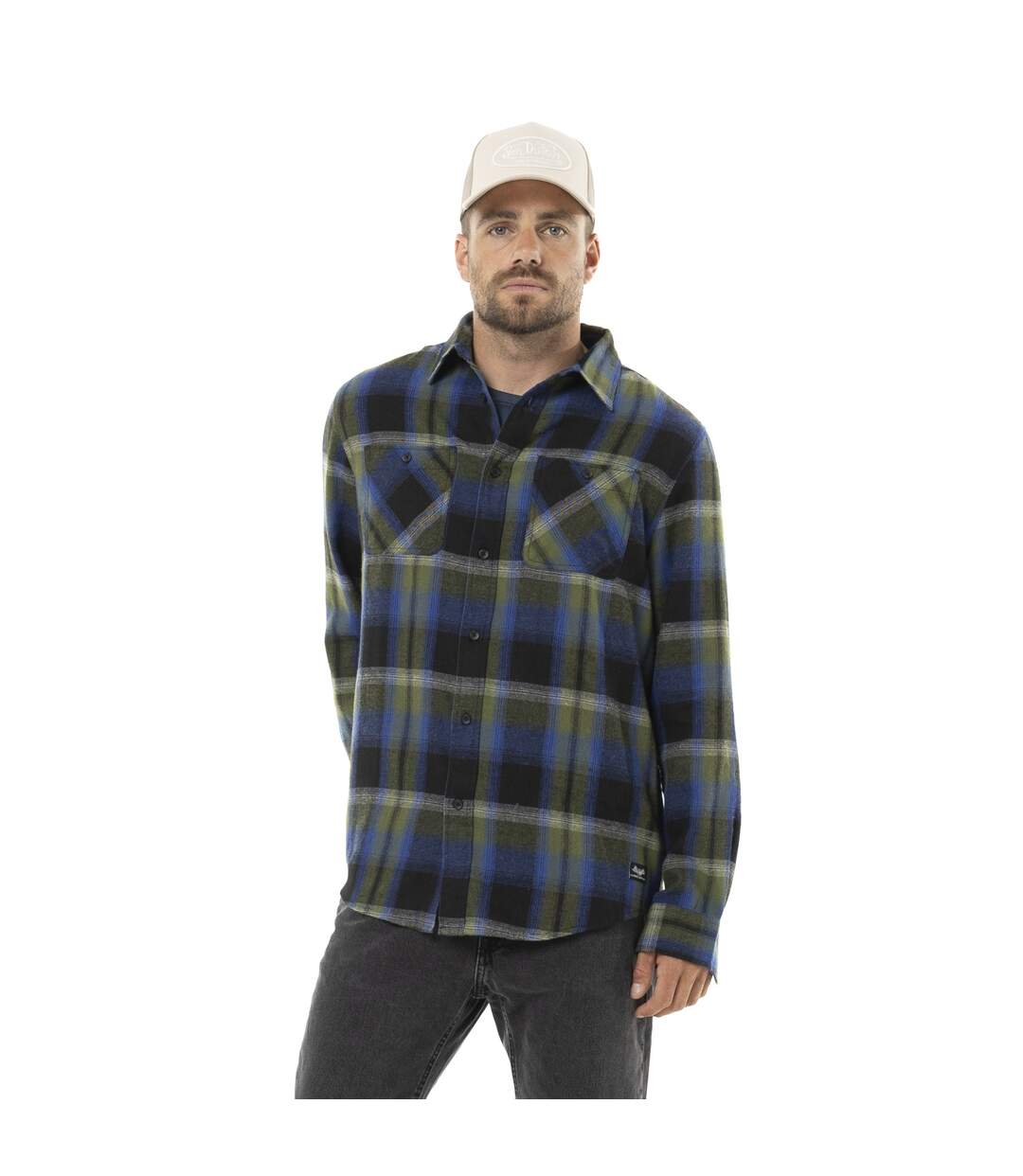 Chemise homme manches longues en flanelle à carreaux Jack Vondutch-1