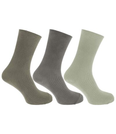 Mens Casual Non Elastic Bamboo Viscose Socks (Pack Of 3) (Green/Grey) - UTMB376