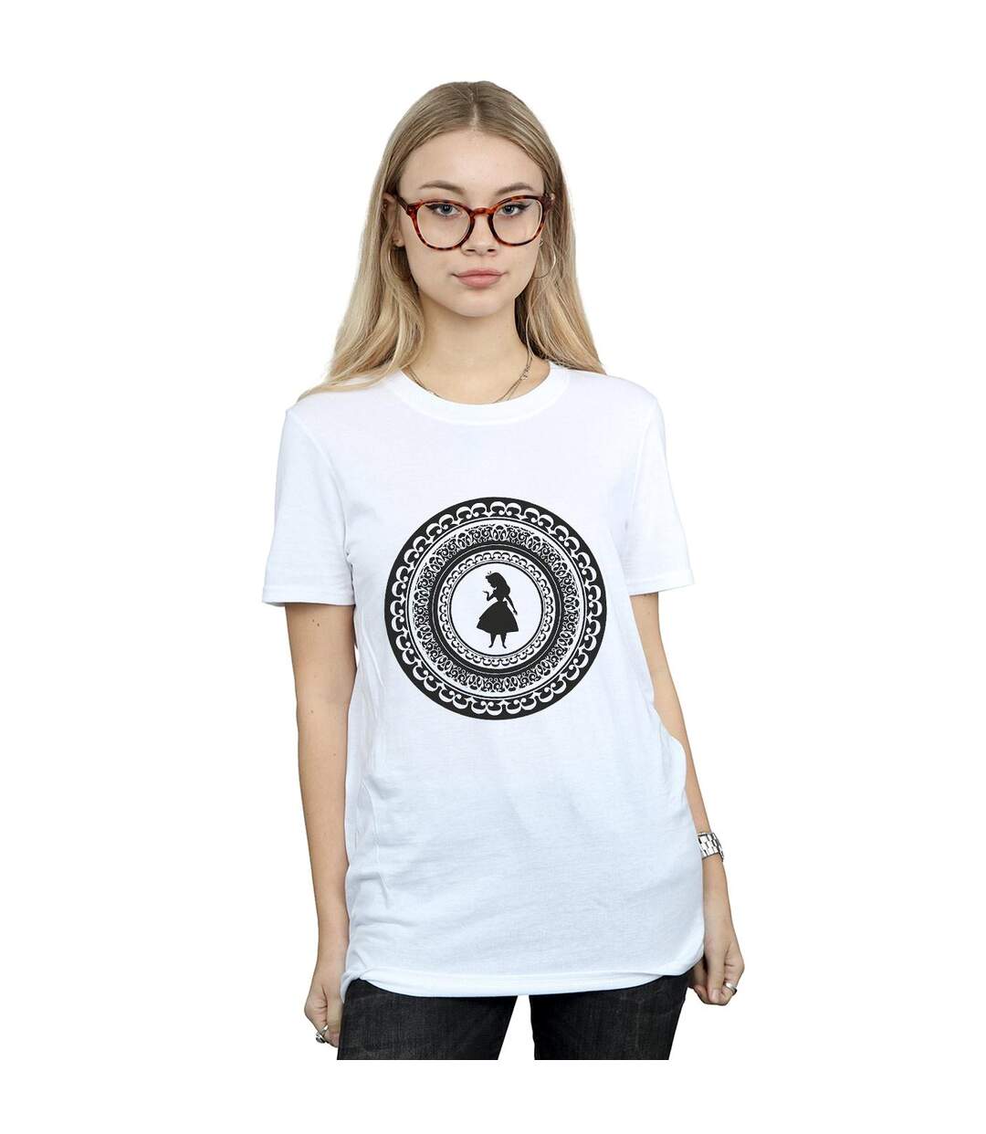 Disney Womens/Ladies Alice In Wonderland Circle Cotton Boyfriend T-Shirt (Blanc) - UTBI8543-2