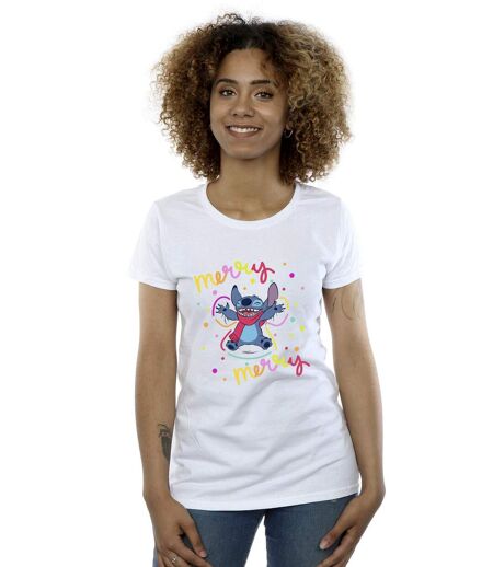 Disney T-shirt en coton Lilo & Stitch Joyeux arc-en-ciel Femme/Femme (Blanc) - UTBI26086