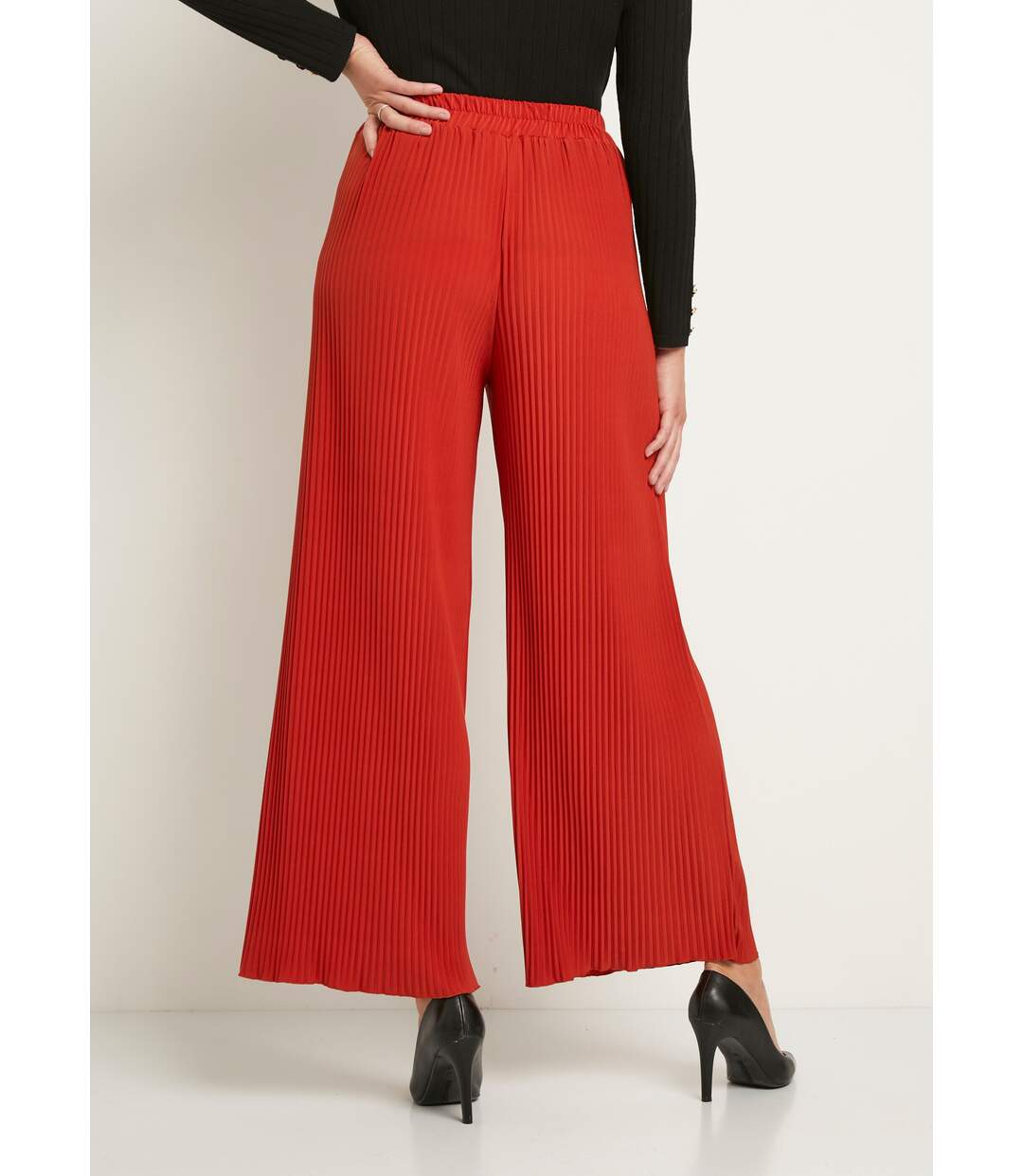 Pantalon large taille élastiquée maille plissée-2