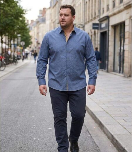 CHALLENGER CH5004 — Chemise à carreaux manches longues bleu et beige : coupe confort en pur coton