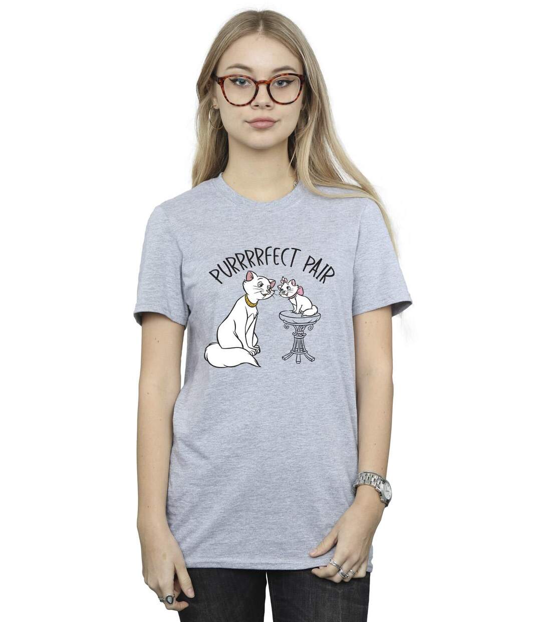Disney Femme/Les femmes The Aristocats Purrfect Pair T-Shirt Boyfriend en coton (Gris sportif) - UTBI10499-2