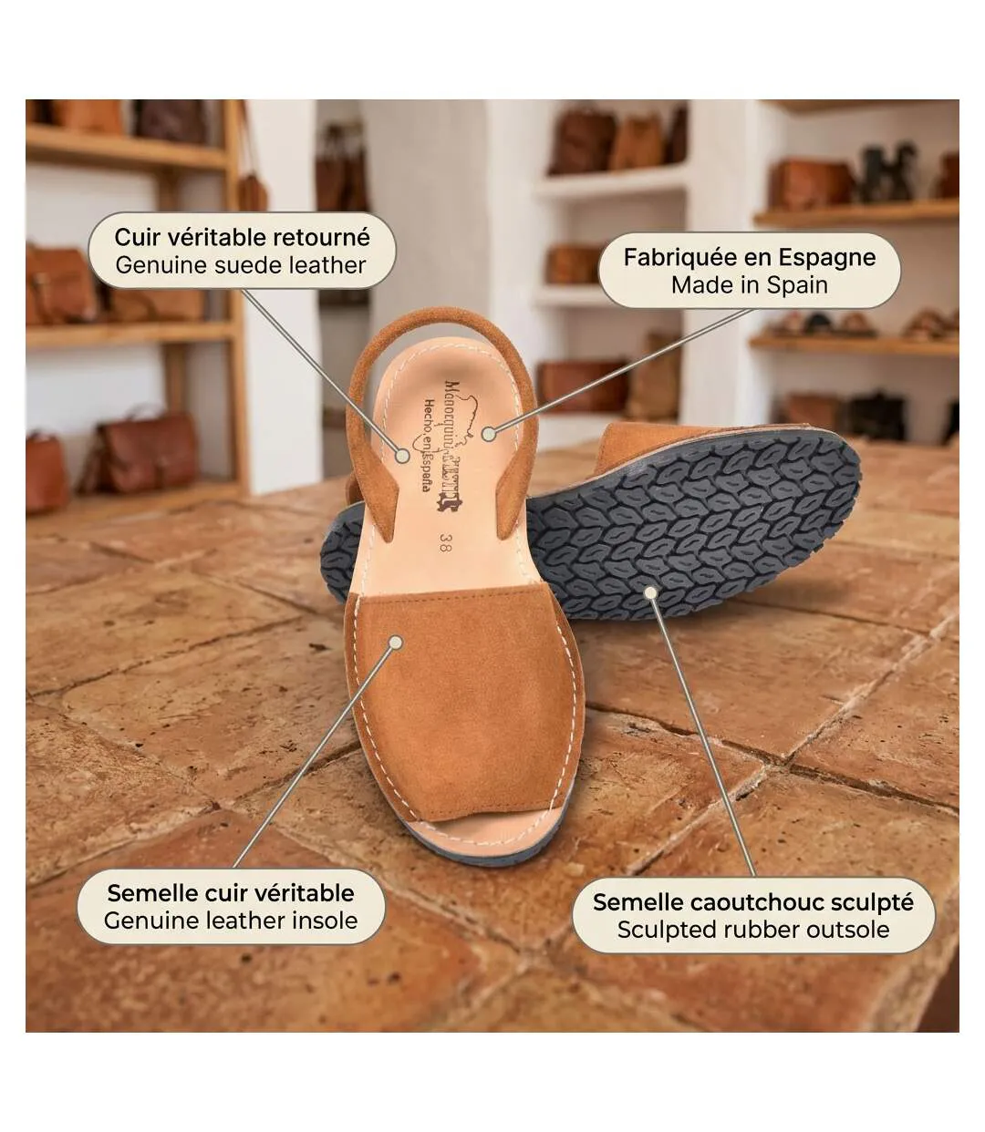 OZABI Sandales Menorquines Cuir Véritable Espagne 35-41-4