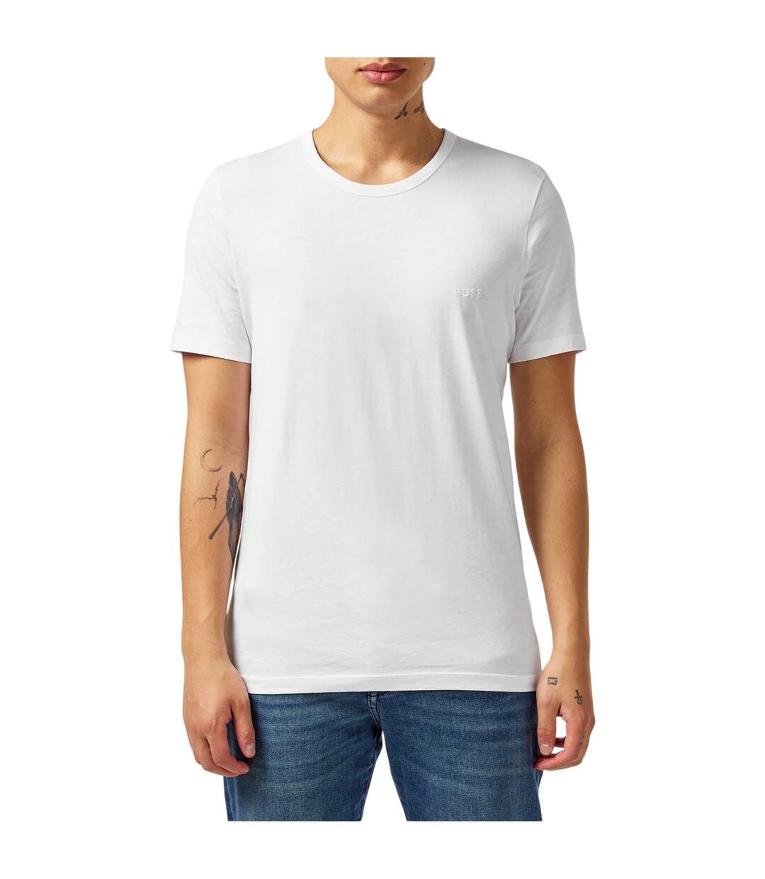 Lot De 3  T-shirts Motif/style Logo Brodé Homme Blanc Boss-3