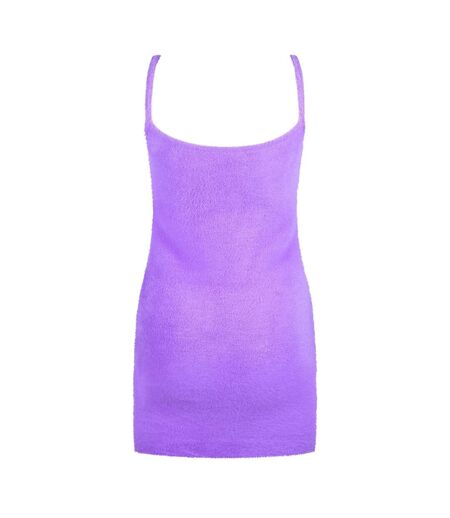 Womens/ladies Touch Carefully Fuzzy Mini Dress Violet White Off White
