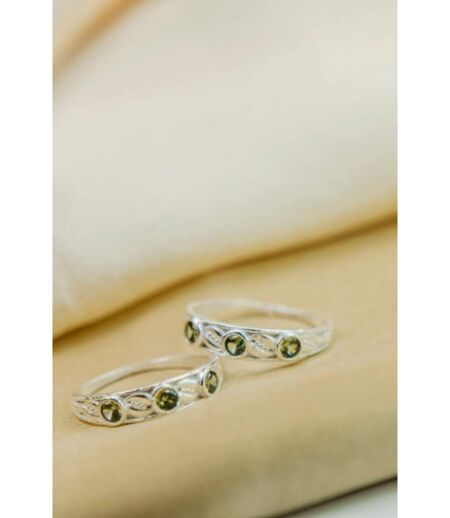 Adjustable Pure Silver Green Stone Boho Midi Dainty Toe Ring
