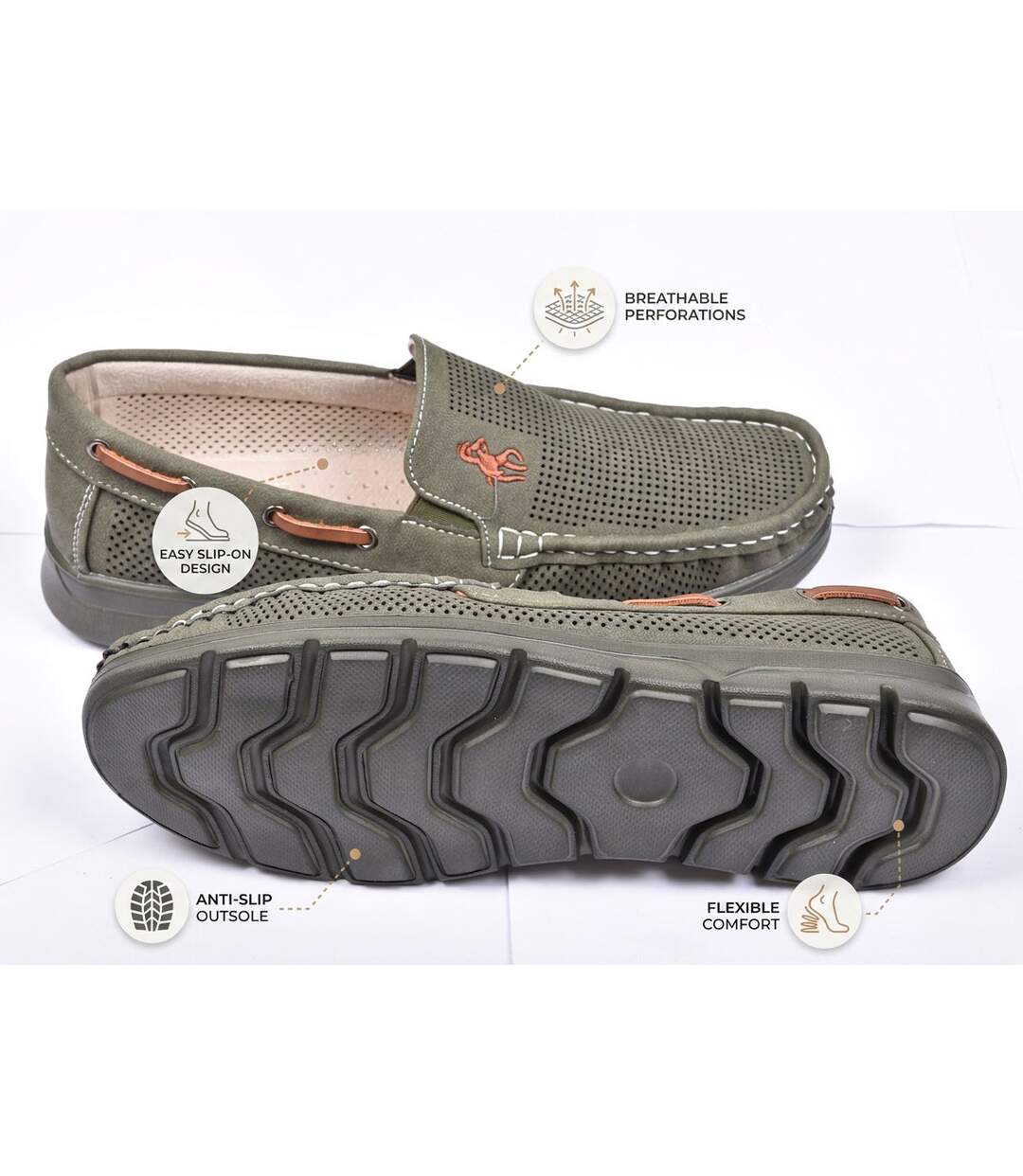 OZABI Mocassins Homme Microperforés Confort Été Semelle Crantée-4