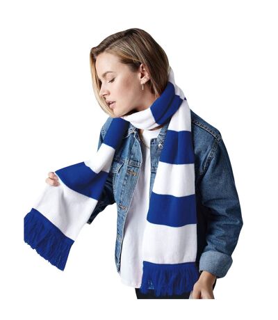 Écharpe Rayée Tricotée Adulte Unisexe Taille Unique Bleu Roi Blanc Beechfield