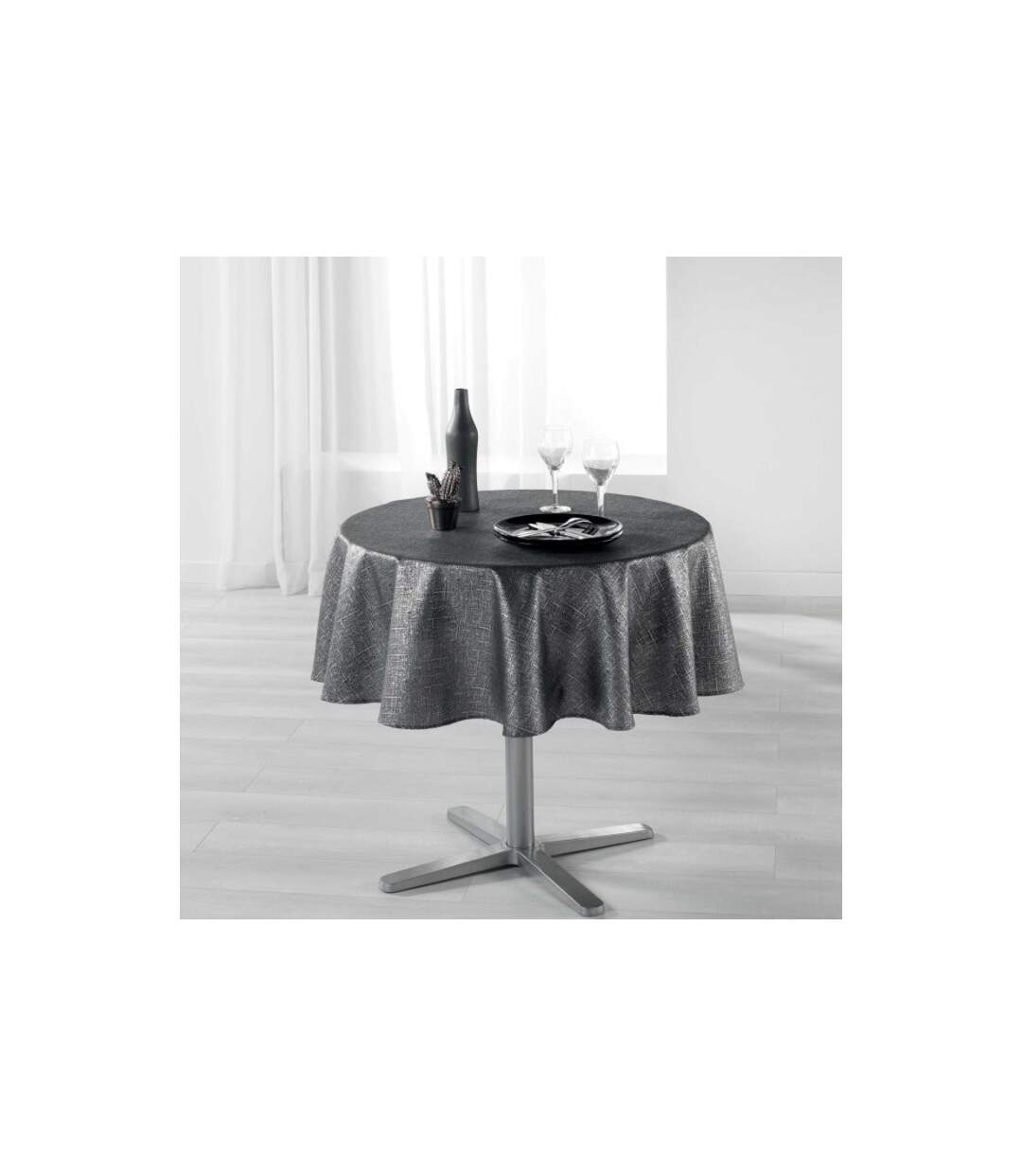 Nappe Ronde Imprimée Palacio 180cm Anthracite-1