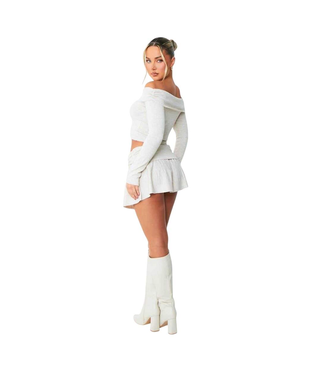Mini Jupe Motif/style Se Rabat Sur L'avant Femme Beige Missy Empire-3