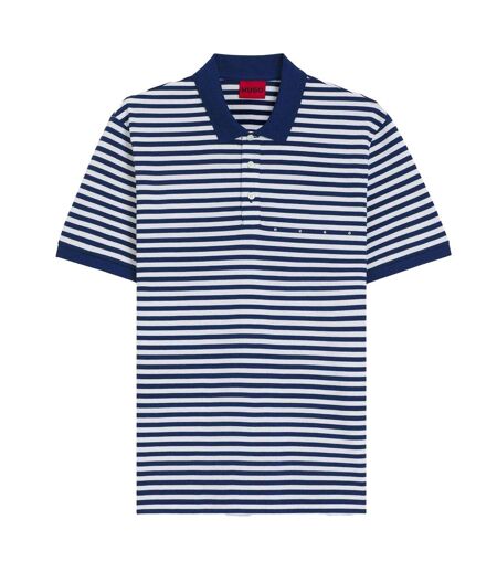 Mens Striped Short-sleeved Polo Shirt Blue White Hugo