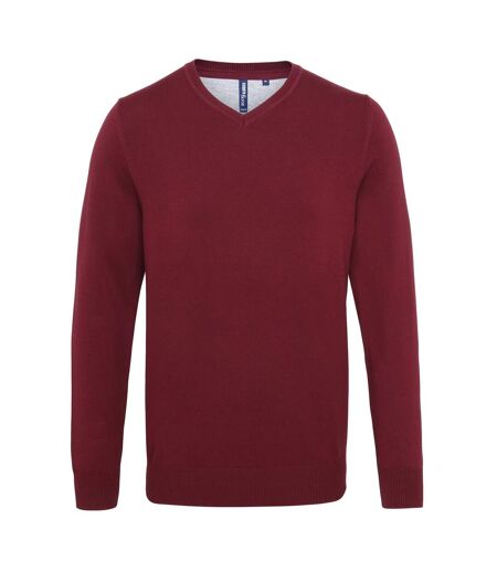 Asquith & Fox Mens Cotton Rich V-Neck Sweater (Burgundy)