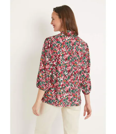 Tunique longue droite fleurie col V