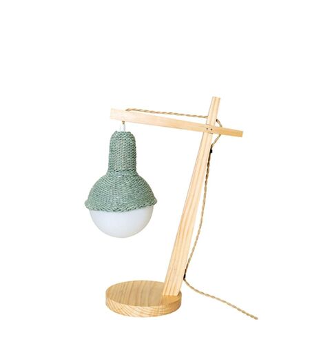 Lampe de bureau ou de chevet en bois avec abat-jour en laine - Bleu Arctique