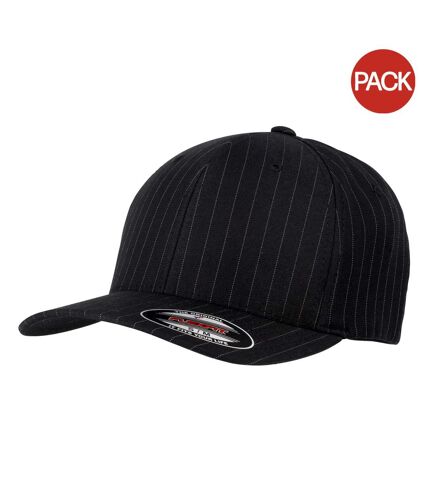 Lot de 2  casquettes de baseball à rayures adulte noir/blanc Yupoong