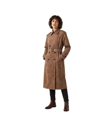 Womens/ladies Faux Leather Trench Coat Chocolate Biba