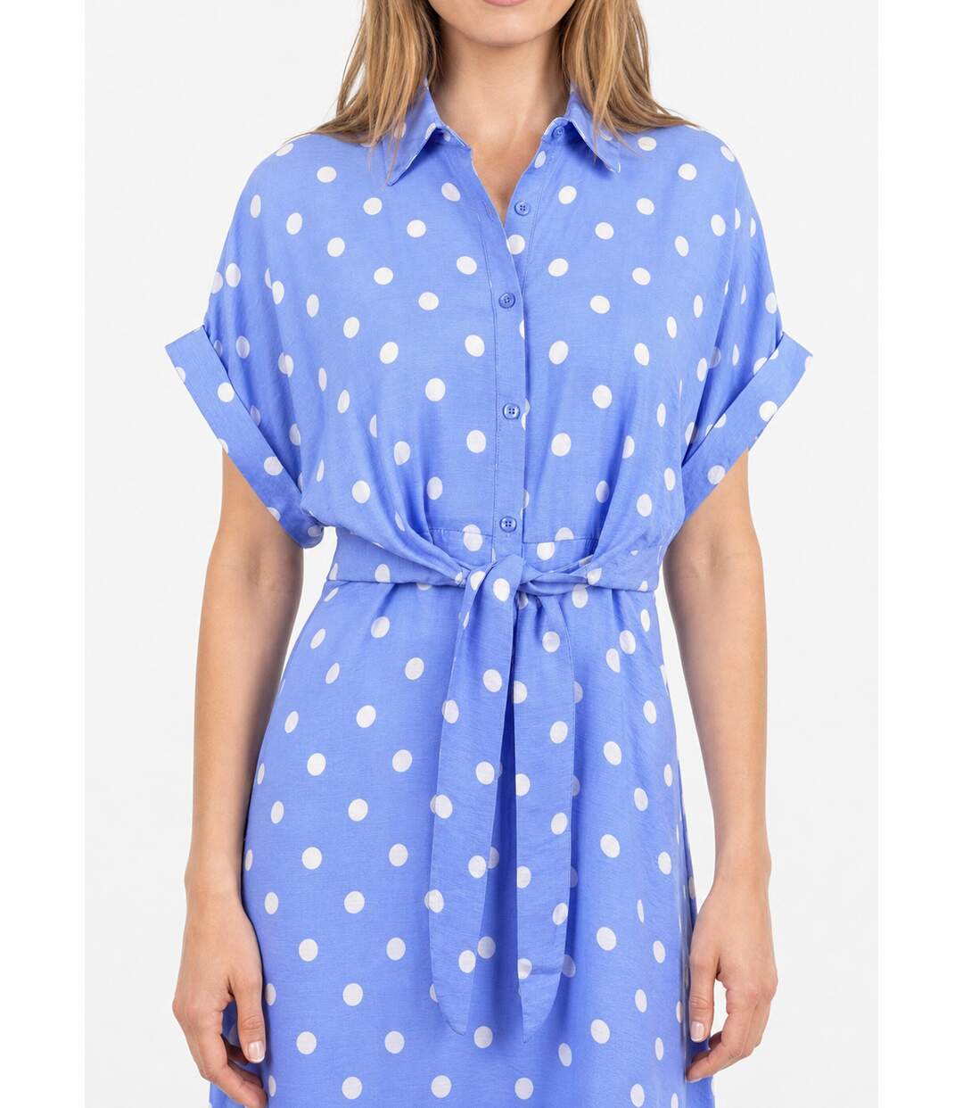 Robe longue à pois, manches courtes-3