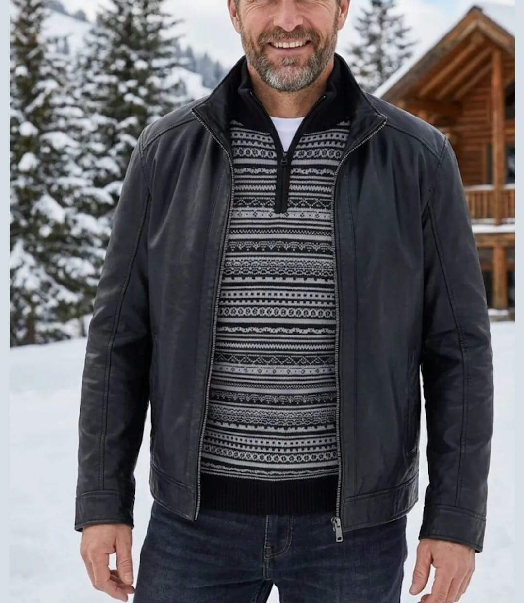 Pull camionneur col montant zippé jacquard PAST1N-5