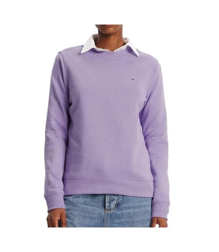 Sweat violet femme tommy hilfiger flag crew - l