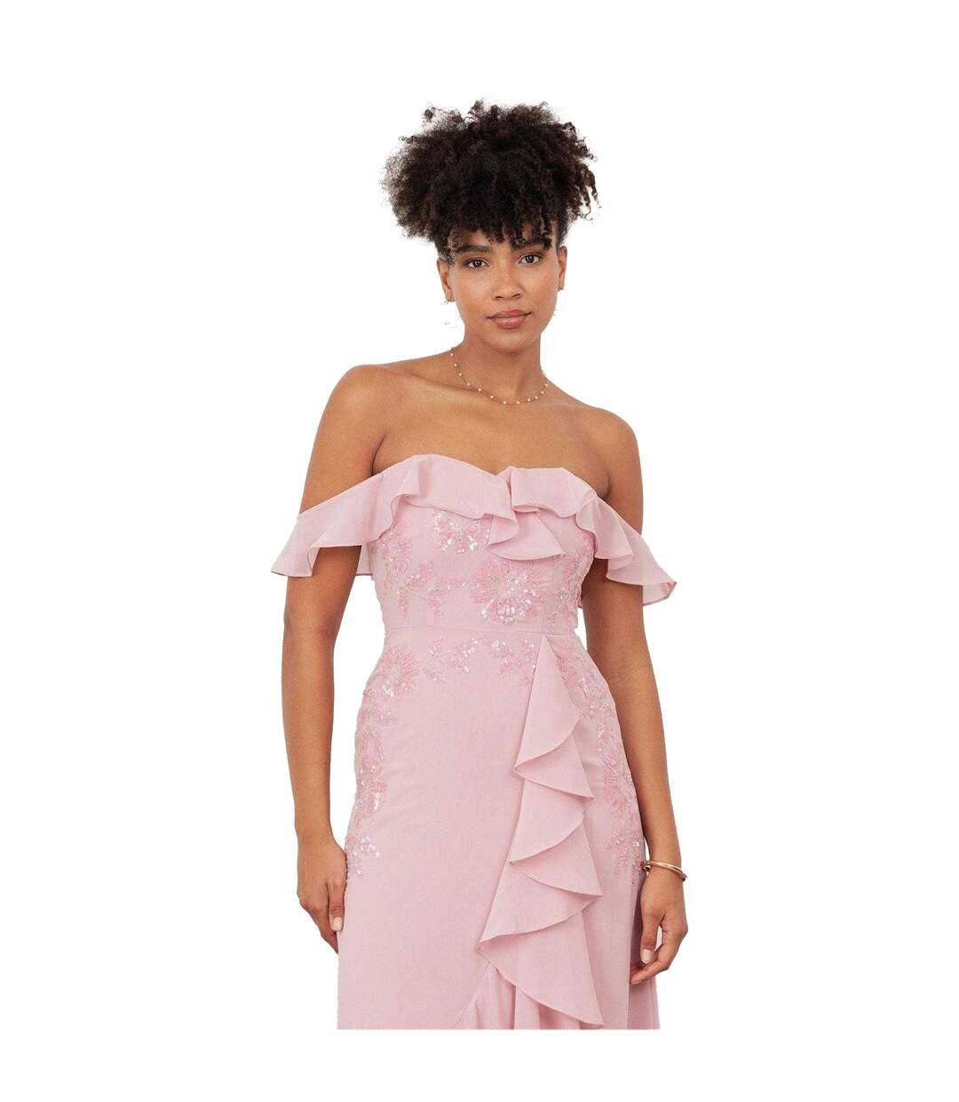 Robe Mi-longue Motif/style Embelli De Floral Femme Rose Clair Maya Deluxe-4