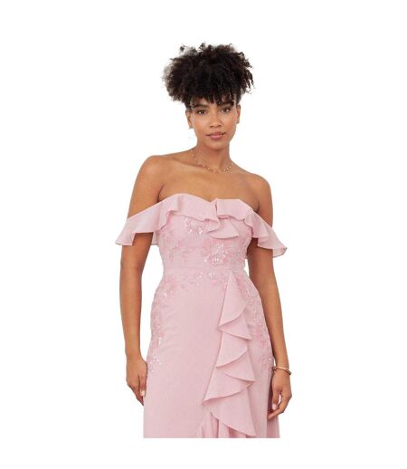 Robe Mi-longue Motif/style Embelli De Floral Femme Rose Clair Maya Deluxe