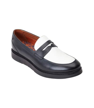 Mens Sid Leather Penny Loafers Black White Base London
