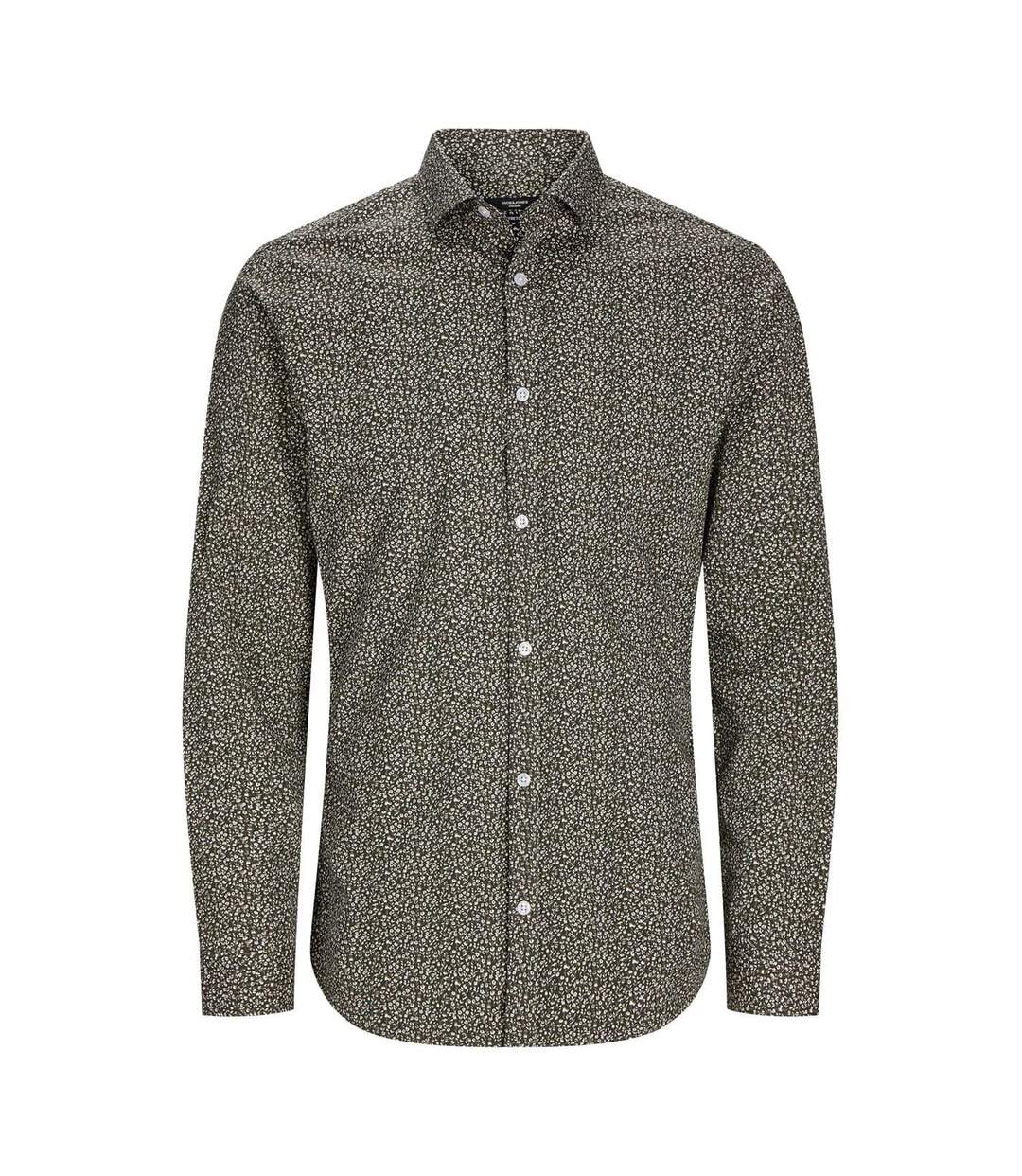 Mens Leaf Print Slim Long-sleeved Shirt Peat Jack And Jones-1