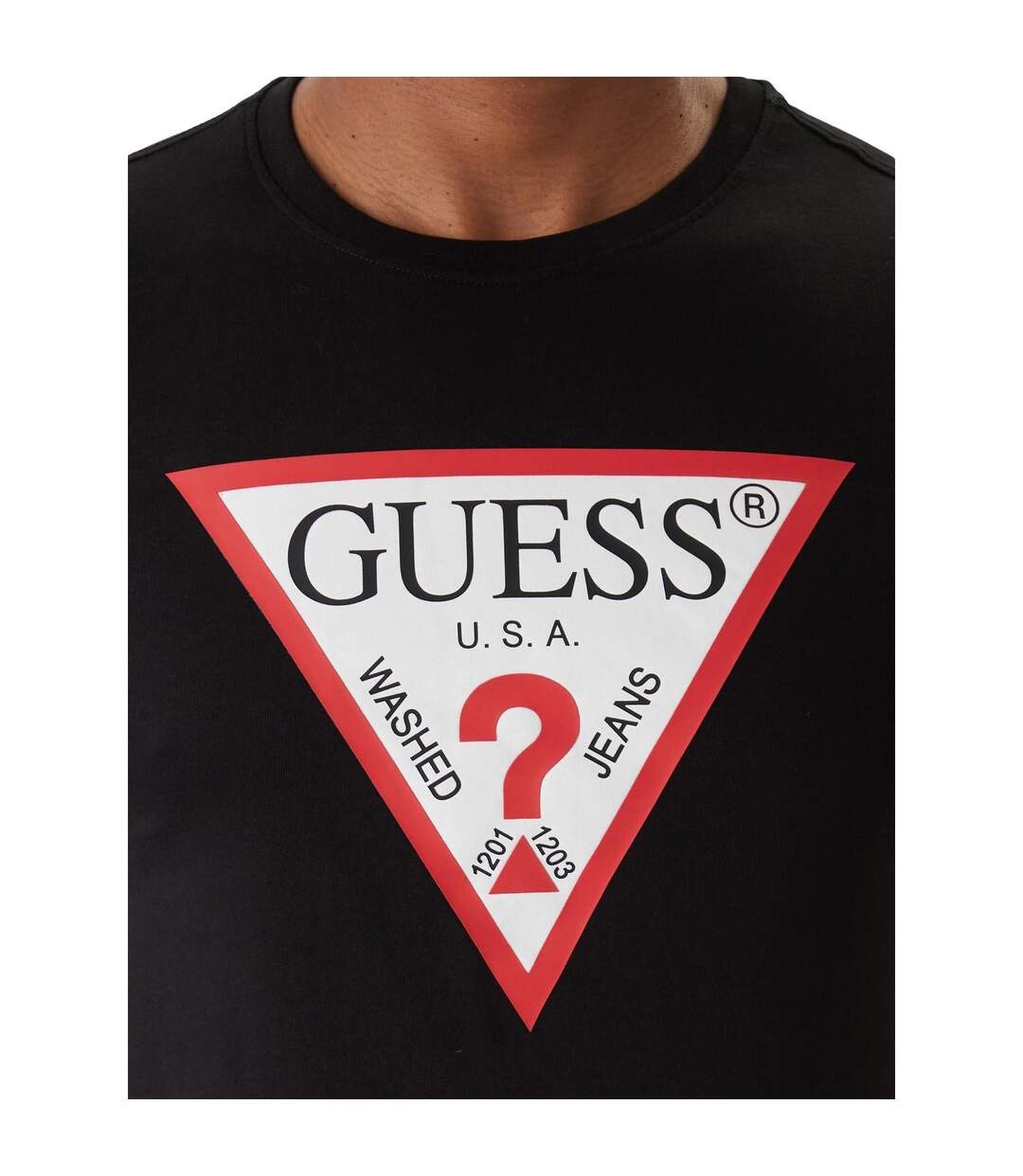 Mens Question Mark Organic Cotton Logo T-shirt Jet Black Guess-3