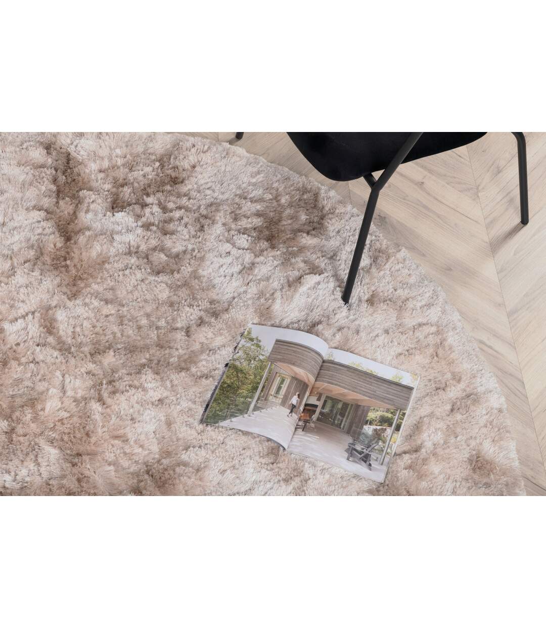 Tapis Déco Shaggy Rond Shiva 200cm Champagne-4