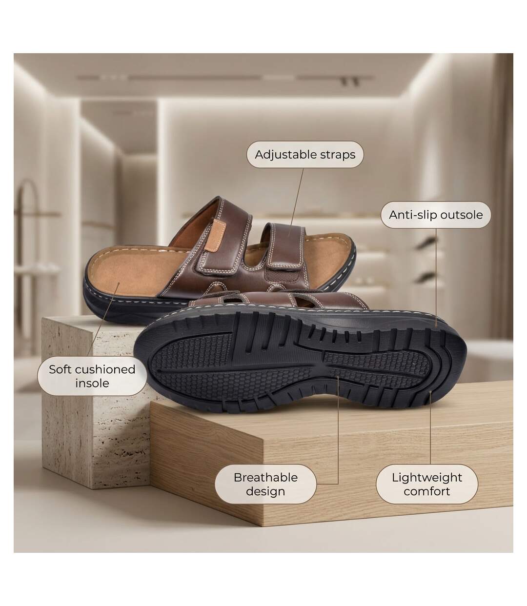 OZABI Sandales Homme Confort Double Scratch Antidérapantes Été-5