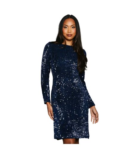 Womens/ladies Sequin Velvet Pencil Dress Navy Principles