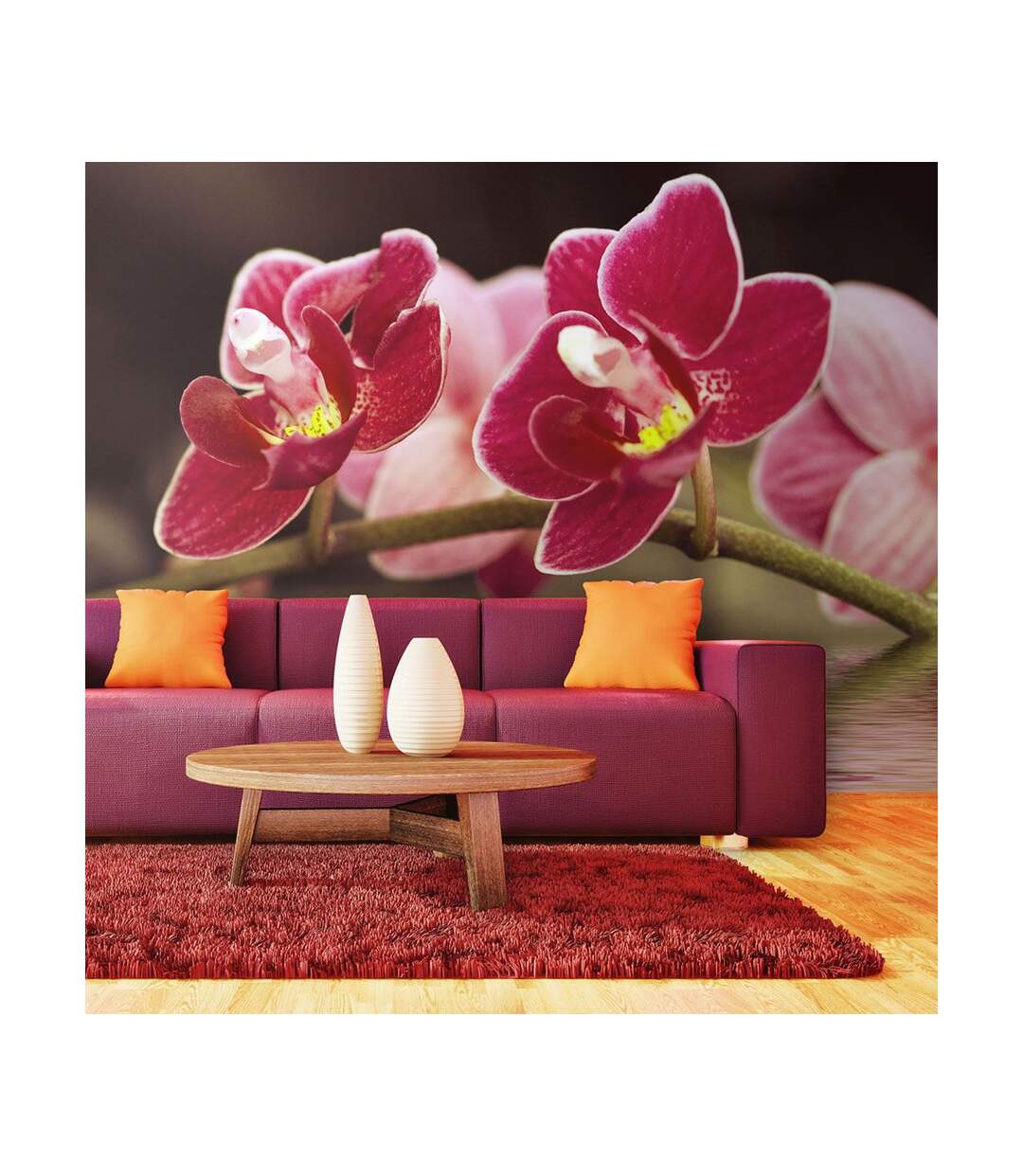 Papier Peint Branche d'Orchidée se Reflétant dans l'Eau 270x450cm-1