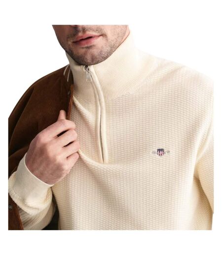 Mens Micro Textured Half Zip Sweatshirt Cream Gant