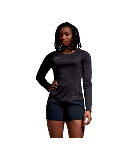 Womens/ladies Super Light Long-sleeved T-shirt Black Gunmetal Grey Canterbury