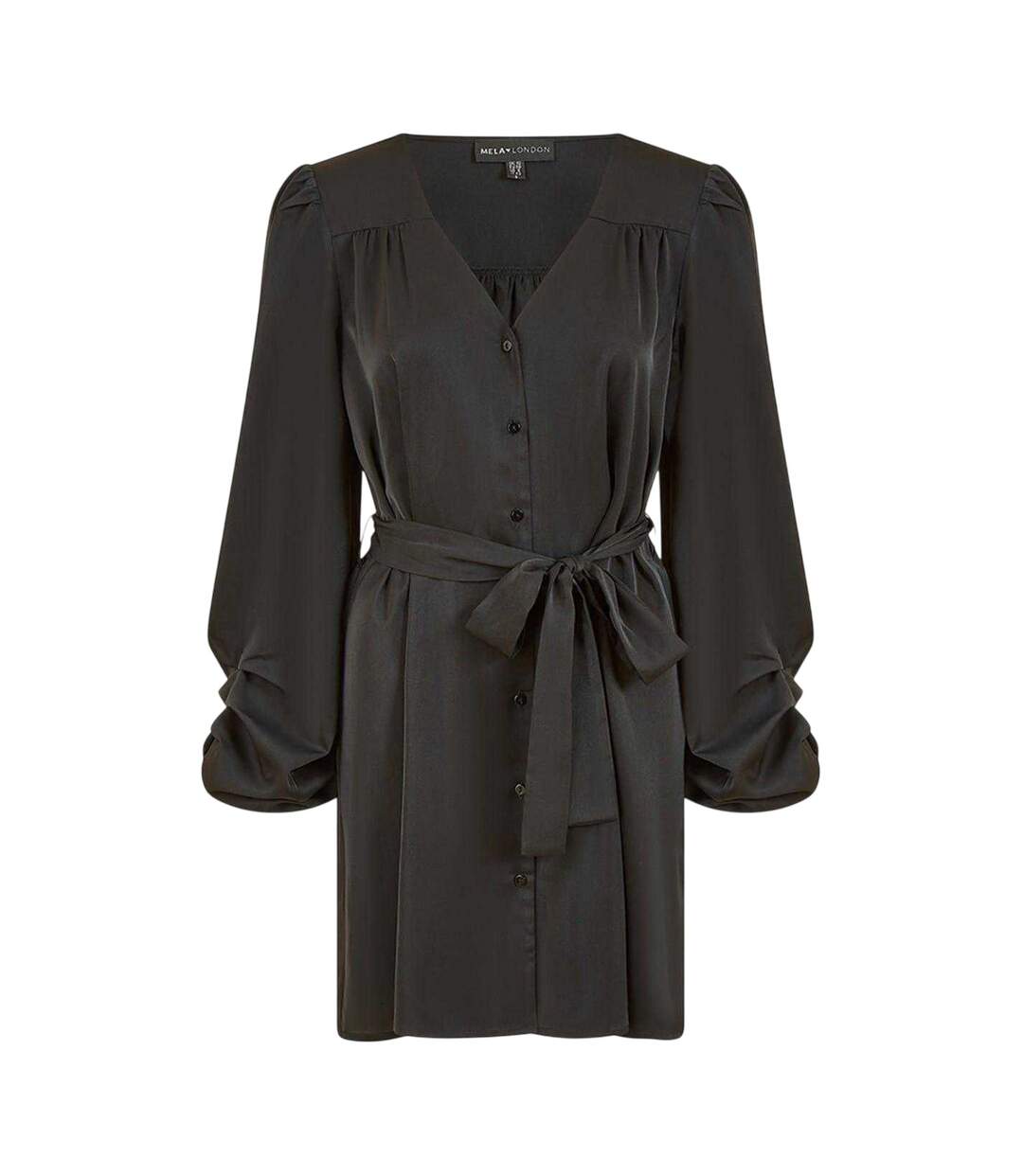 Womens/ladies V Neck Balloon Sleeve Mini Shirt Dress Black Mela London-2