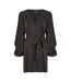 Womens/ladies V Neck Balloon Sleeve Mini Shirt Dress Black Mela London-2