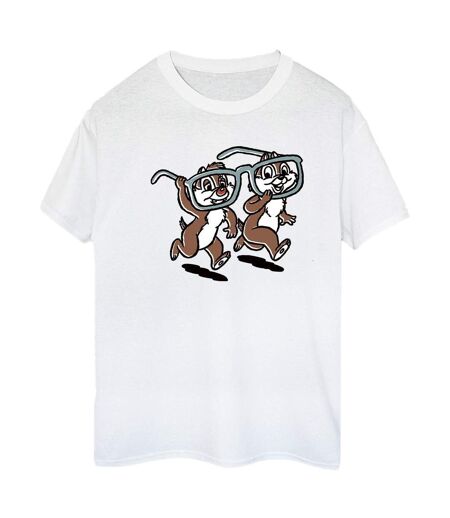 Disney Femme/Les femmes Chip 'n Dale Glasses Cotton Boyfriend T-Shirt (Blanc) - UTBI18719