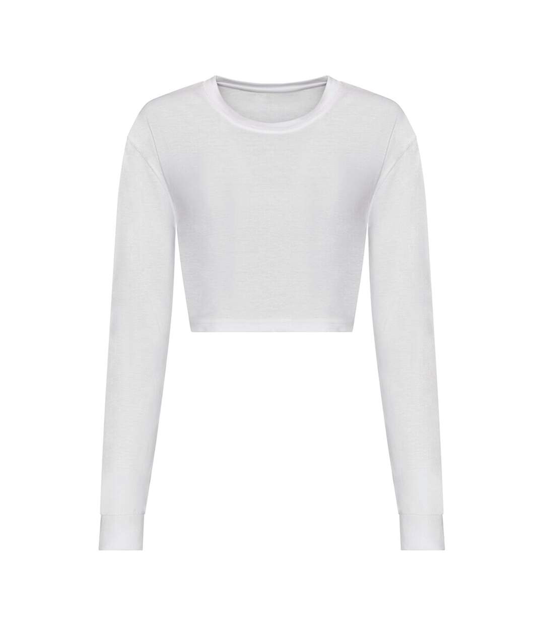 Womens/ladies long-sleeved crop t-shirt solid white Awdis-1