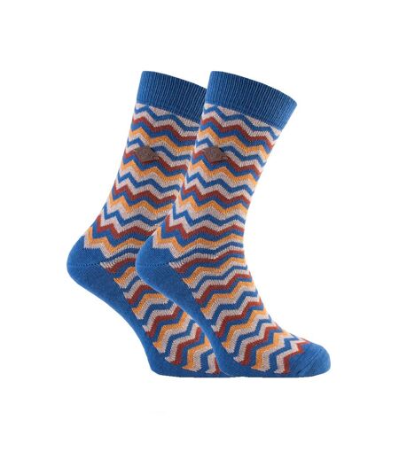 Farah - 2 Pairs 1920 Thick Cotton Zig Zag Stripe Funky Patterned Crew Socks for Men