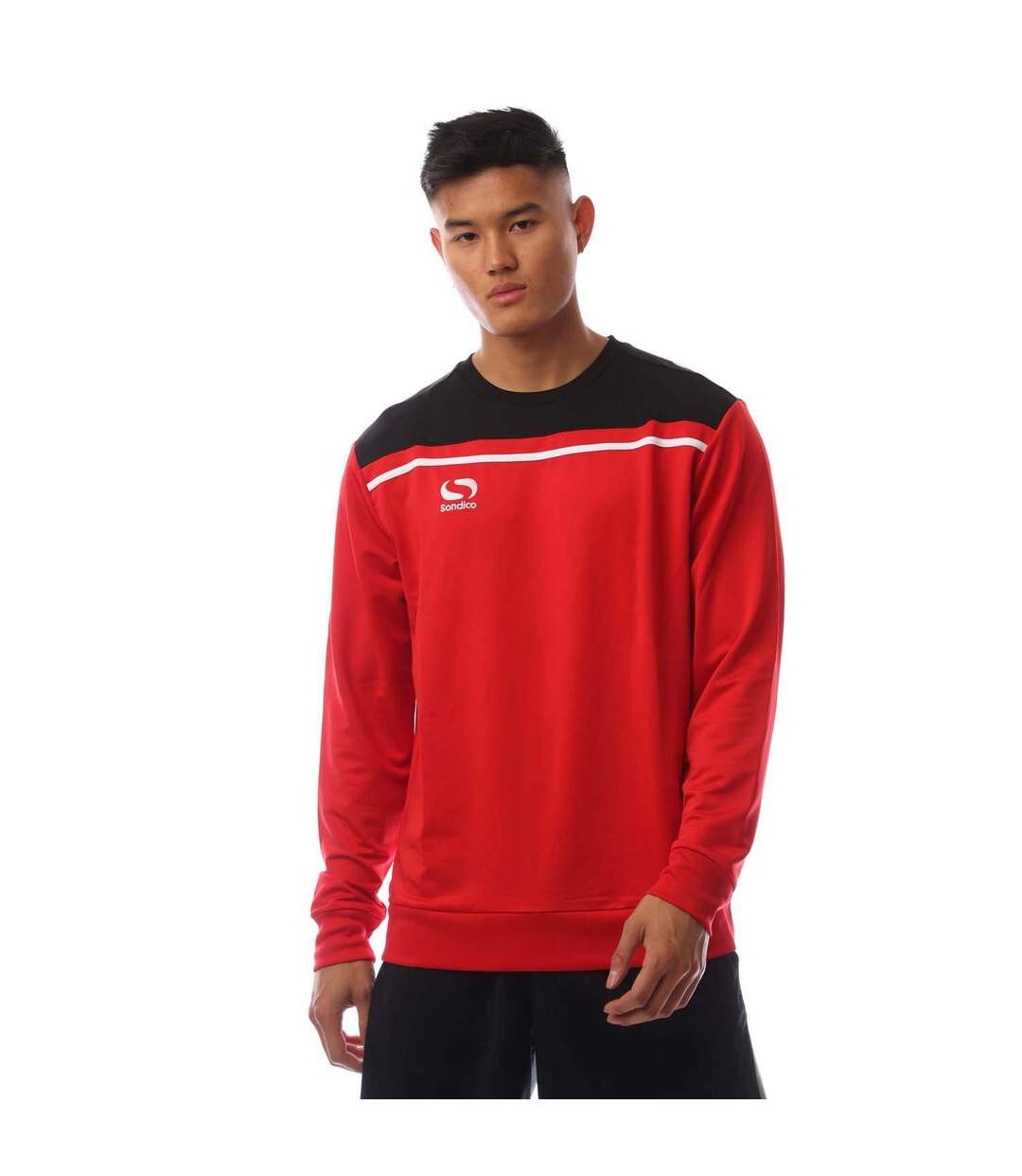 Mens Precision Striped Long-sleeved Sweatshirt Red Black Sondico-2