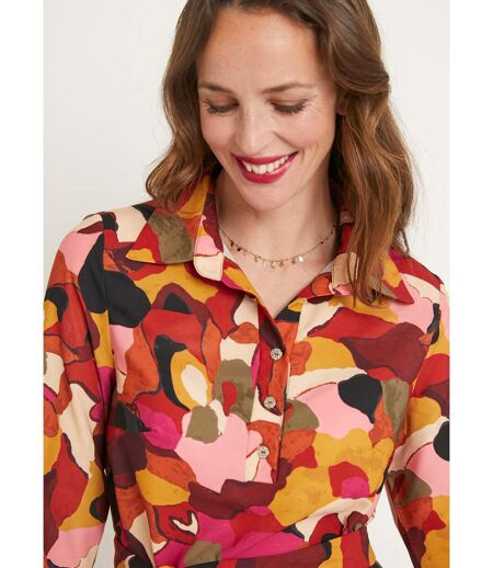 Robe droite courte imprimée col chemisier
